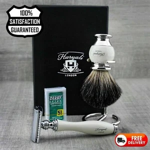 Mens Shaving Set Badger Hair Shaving Brush with Stand& Double Edge Safety Razor - Picture 1 of 5