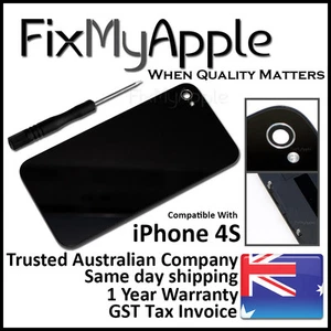 iPhone 4S Black Glass Assembly Battery Back Cover Rear Housing Replacement - Photo 1 sur 4