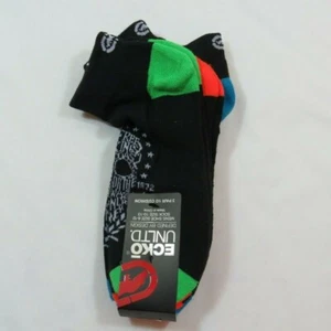 Paquete de 3 calcetines negros ECKO UNLTD corte bajo hasta el tobillo talla 10-13 adornos coloridos - Imagen 1 de 4