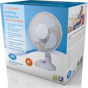 9" Desk Top Fan White Oscillating 3 Speed Cooling Air Home Office - Prem-i-Air - Picture 1 of 6