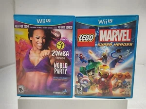 Wii U Lot of 2 Lego Marvel SuperHeros & Zumba Fitness World Party In case - Picture 1 of 5