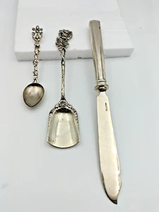 Antique Continental German Silver 800 835 Silver Teaspoon Sugar Spoon Knife -AF - Picture 1 of 16