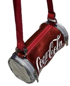 COCA COLA Mini Barrel Bag PURSE METALLIC Vinyl CROSSBODY Strap Collectible Soda - Bild 1 von 8