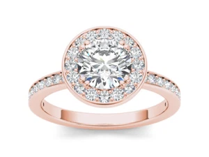 14K Rose Gold 1 1/4ct TDW Diamond Single Halo Engagement Ring - Picture 1 of 6