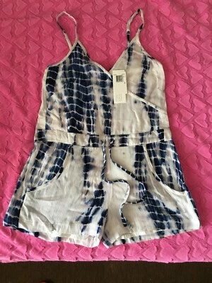 French Connection Womens Blue Tie-Dye V-Neck Sleeveless Romper UK Sz 4 ;US Sz 0 - Image 1 of 4