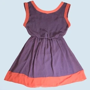 Lush Dress Blouson Feminine Polka Dots Bare Back Purple Pink Sleeveless Size XS - Picture 1 of 8