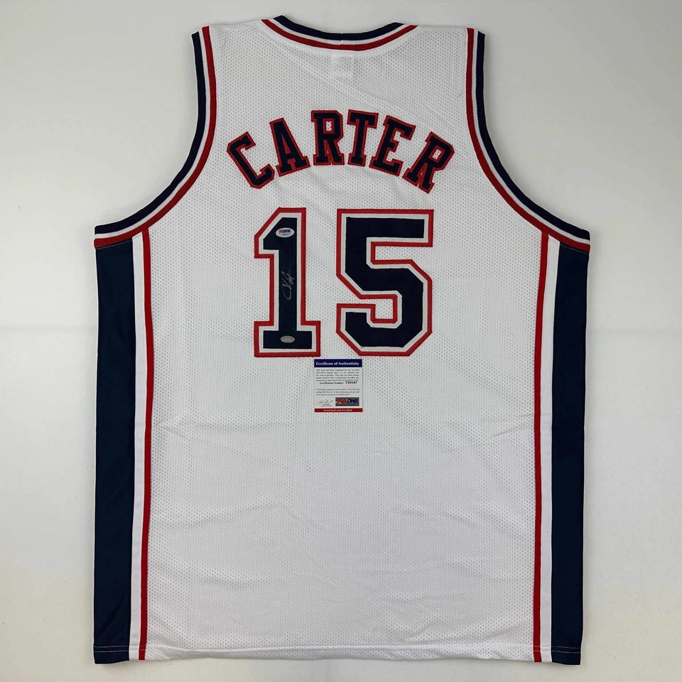 Autographed/Signed Vince Carter New Jersey White Basketball Jersey PSA/DNA COA - Image 1 of 4