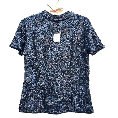 Top 10 de lana con lentejuelas negro con cuentas a mano vintage de los años 60 hecho en Hong Kong nuevo de Lote Antiguo Foto 1 de 4