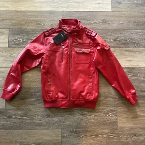 Nueva Chaqueta de Cuero Vegano Rojo RAWBLUE Talla Mediana Moto Bomber Poliuretano - Imagen 1 de 19