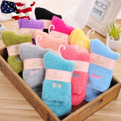 5 Pairs CANDY COLORS Womens Soft Fuzzy Thick Winter Warm Socks Lot 5-8 USA New - Image 1 of 4