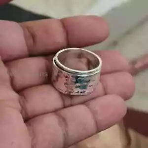 Hammered Spinner Ring, 925 Solid Sterling Silver,Meditation Ring,Handmade Ring, - Picture 1 of 12