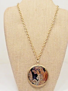 (B3) Chico's reversible Large Pendant w/ Burnished Gold-tone Chain 22" - Picture 1 of 10