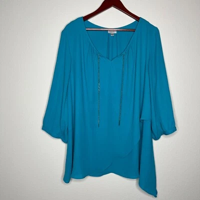 Top túnica Avenue para mujer manga globo cadena cuello en V azul en capas talla 18/20 Foto 1 de 4