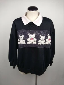 Vintage Teddy Bear Knit Pullover Sweater Granny Collar Sz 24W Black Oversized - Picture 1 of 7