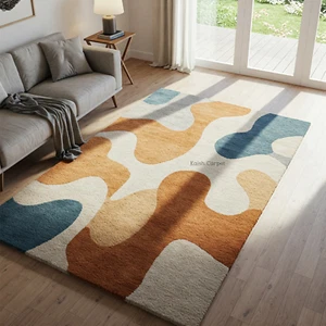 Hand Tufted White Orange Blue Abstract Wool Area Rugs For Living Room 8x10 - Picture 1 of 6