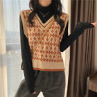 Lady Knitted Vest Tank Tops Sweater Waistcoat Sleeveless V-neck Geometric Casual