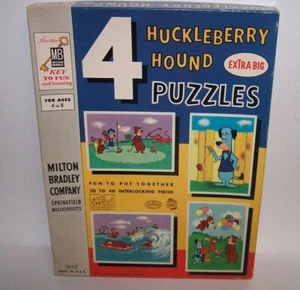 Huckleberry Hound Extra Big 4 Puzzles 20 to 40 Interlocking Pieces MB 1960 - Picture 1 of 11