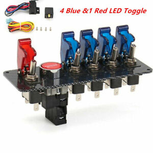 Racing Car Ignition Switch Panel Engine Start 4 Blue & 1 Red LED Toggle Button