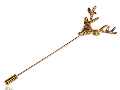 Womens Elegant Hot Golden Metal Tone Christmas Reindeer Face Horns Pin Brooch - Image 1 of 4