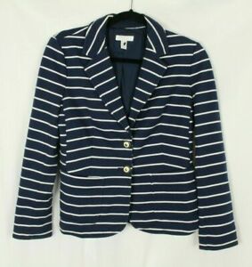 Charter Club Womens Knit Blazer Jacket Blue & White Striped Size P/P