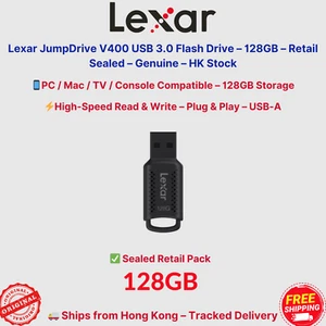 Lexar JumpDrive V400 USB 3.0 Flash Drive – 128GB – Retail Sealed – Genuine - New - Picture 1 of 5