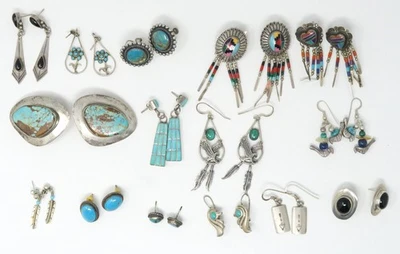 15 pares de pendientes surtidos de plata de ley turquesa del suroeste 105 g 30044 Foto 1 de 4