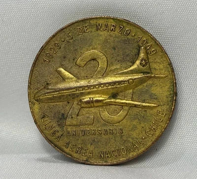 Moneda Desafío Aerolínea Nacional Chile 1949 20 Aniversario Foto 1 de 4