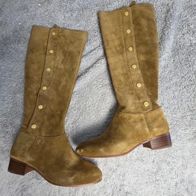 Botas hasta la rodilla de gamuza marrón Nine West para mujer acento de botones dorados 6,5 M NUEVAS Foto 1 de 4