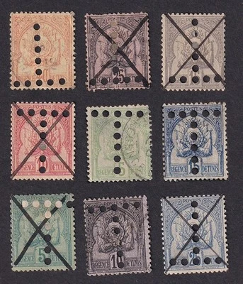 Túnez 1888-1902 Scott #11 21 9v con T = franqueo debido perfin usado Foto 1 de 2