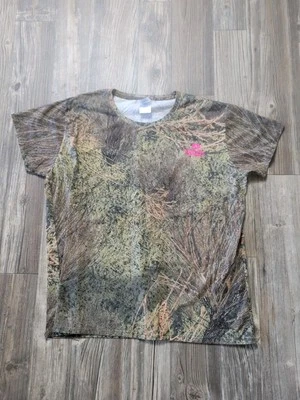 Womens Mossy Oak Brush Camo T-Shirt 2XL Hot Pink Logo Hunting Outdoors - Image 1 of 4
