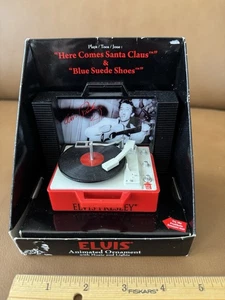 ELVIS PRESLEY Animated Record Player Ornament ~ Plays Blue Suede Shoes & Santa - Picture 1 of 10