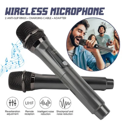 2x Professional Wireless Microphone Dual UHF Cordless Dynamic Karaoke Mic System - Bild 1 von 4