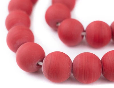 Round Colodonte Beads Red 20mm West Africa African Glass 24 Inch Strand Handmade - Image 1 of 3