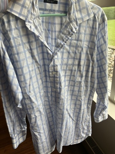 Camicia elegante vintage Burberry London designer con bottoni USA da uomo taglia 16 34