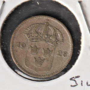 Sweden 1928 10 Ore .400 silver coin circulated condition - Picture 1 of 2