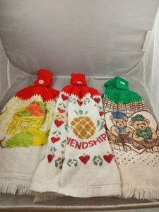Lot Of 6 Handmade Crochet Top Hanging Kitchen Dish Towels 3 Matching Sets - Picture 1 of 10