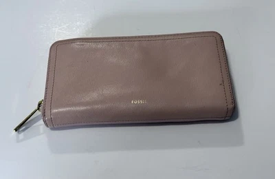 Bolso sin asas de cuero fósil con cremallera púrpura claro/malva Foto 1 de 4