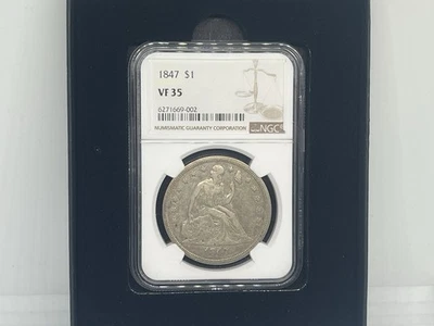 Dólar libertad sentada 1847 NGC VF35 con caja Foto 1 de 4