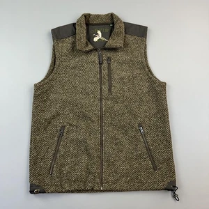 Orvis Vest Mens Medium Brown Herringbone Full Zip Fleece Outdoor Hunting Fishing - Picture 1 of 11