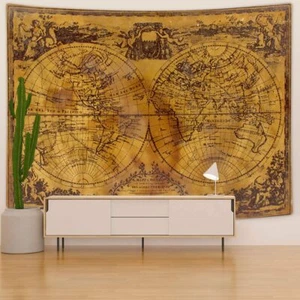 Vintage Angel World Map Tapestry Wall Hanging Large Sea Globe Fabric Room Decor - Picture 1 of 7