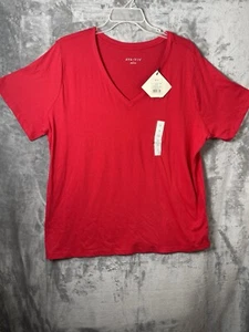 Camiseta para mujer Ava & Viv Plus manga corta cuello en V talla 1X. Rojo - Imagen 1 de 5