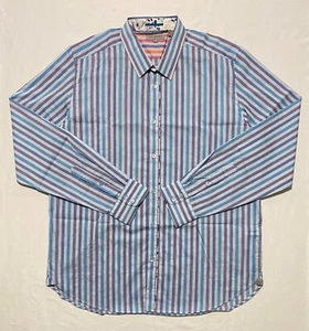 Ted Baker Multicolor Stripe Long Sleeve Men Shirt CottonBlend Sz 6 Made Portugal - Picture 1 of 12
