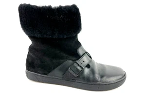Birkenstock Stirling Black Leather Shearling Lined Boots Women's Size EU 38 EUC - Picture 1 of 7