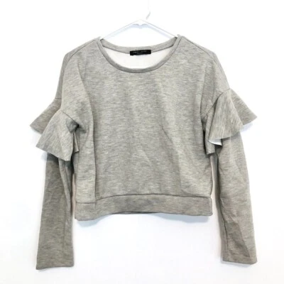 ROMEO JULIET COUTURE Gris Manga Volantes Recortada Cuello Redondo Sudadera Pequeña Foto 1 de 4