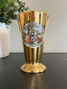 Warranted Ceramic Victorion Flower Vase 22k Gold Plated Vintage 1952 8" in. Tall