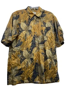 Vtg Barry Bricken Mens Artsy Tropical Hawaiian Shirt Button Up Sz L S/S - Picture 1 of 5