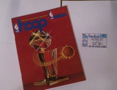 Lot 1992 Hoop Official NBA Playoff Program New Jersey Nets w/Ticket Stub vs Cavs - Image 1 of 4