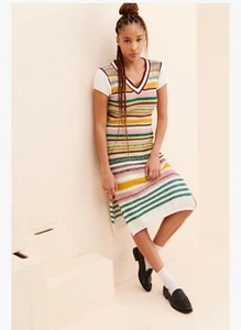 Rue Stiic Free People Midikleid Pachtwork mehrfarbig Strick V-Ausschnitt Gr. M - Bild 1 von 12