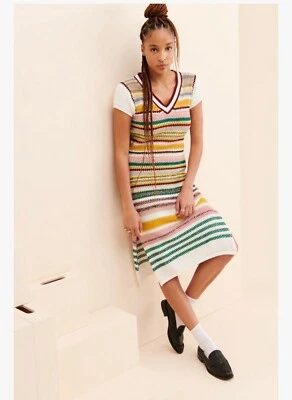Rue Stiic Free People Pachtwork 多色针织 V 领迷笛连衣裙 M 码 — 第 1/4 张图片