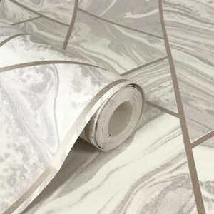Papel pintado Rasch Mármol Abstracto Geométrico Brillo Rubor Rosa Y Crema - Imagen 1 de 3